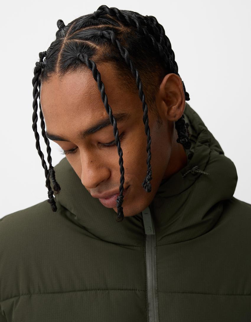 جاكيت منفوخ بغطاء رأس-كاكي