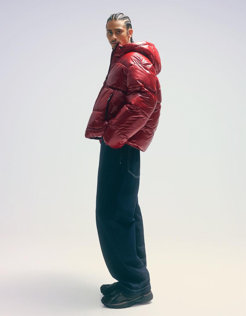 Puffy-Jacke mit Kapuze-Rot