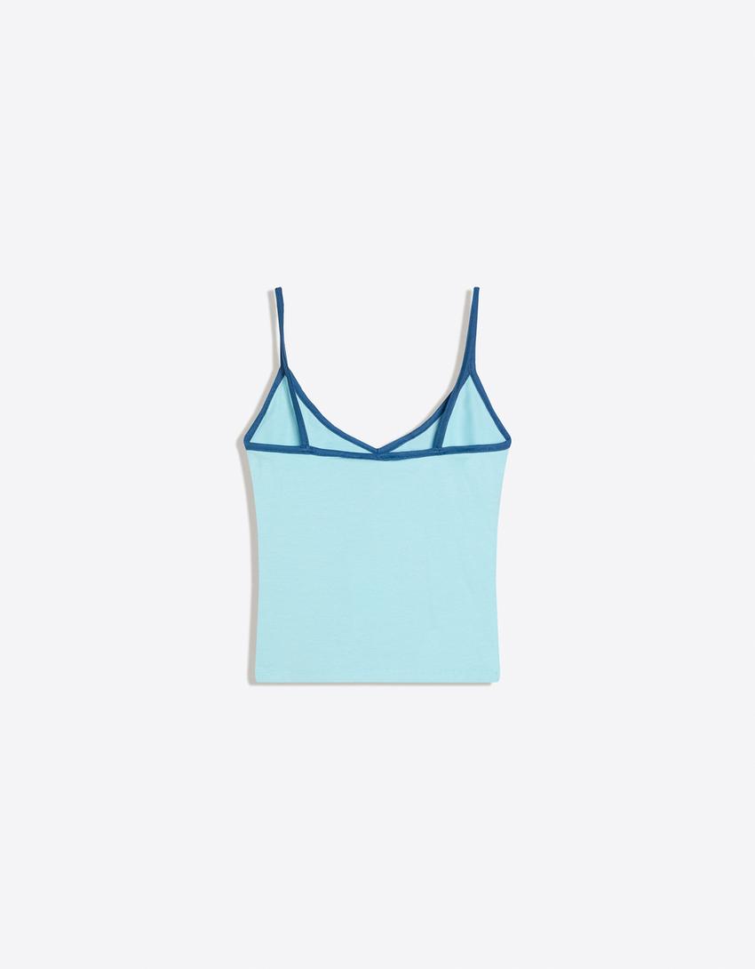 Printed strappy top-Light blue