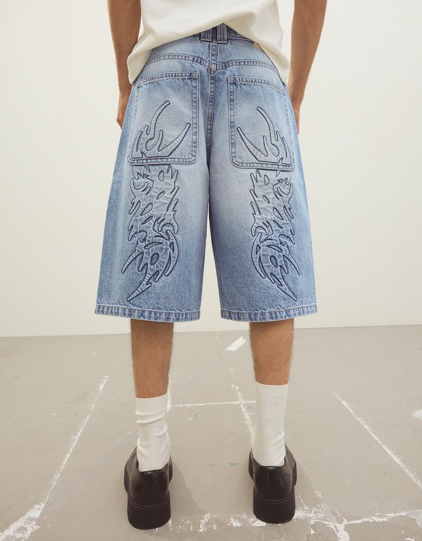 Bermudas denim baggy-Azul claro