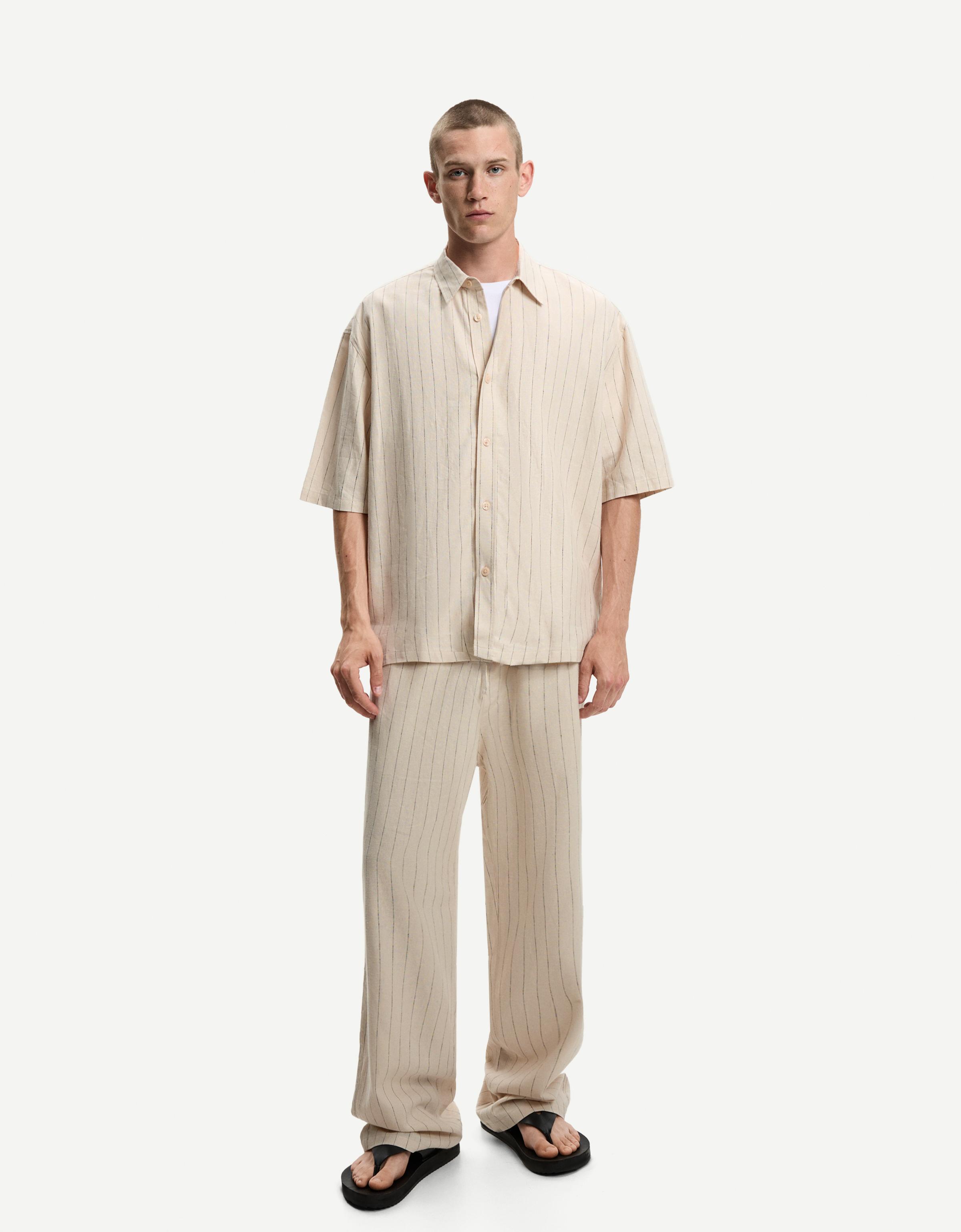 Bershka Wide-Leg-Hose Im Jogginghosen-Stil Mit Leinen Herren L Beige