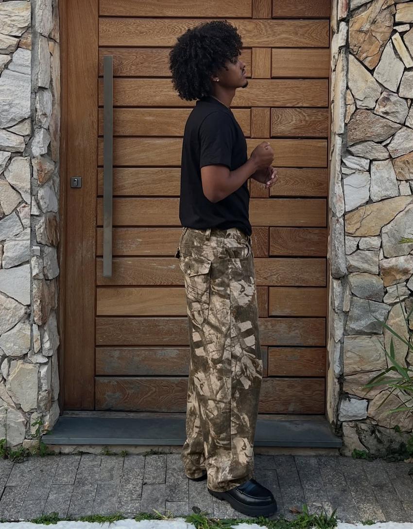 Pantalon super baggy fit imprimé-Marron