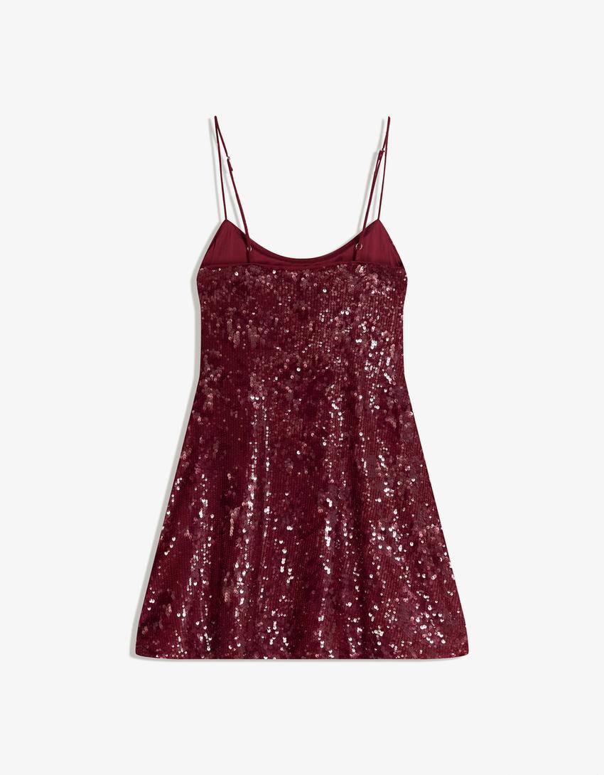 Strappy sequined dress-Burgundy