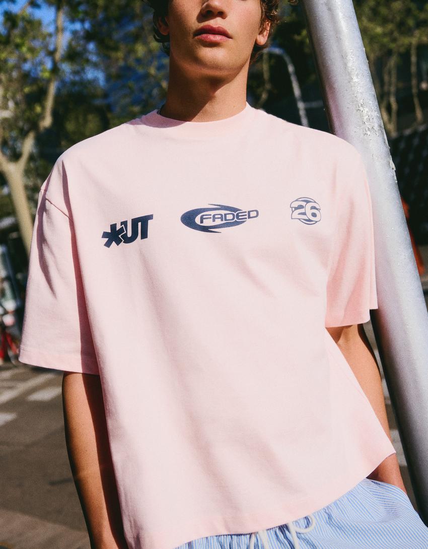 Camiseta boxy fit print-Rosa