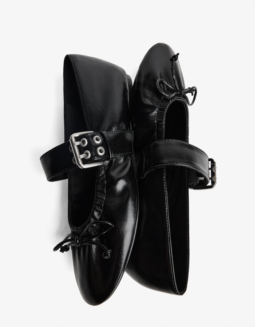 Buckled ballet flats-BLACK-3