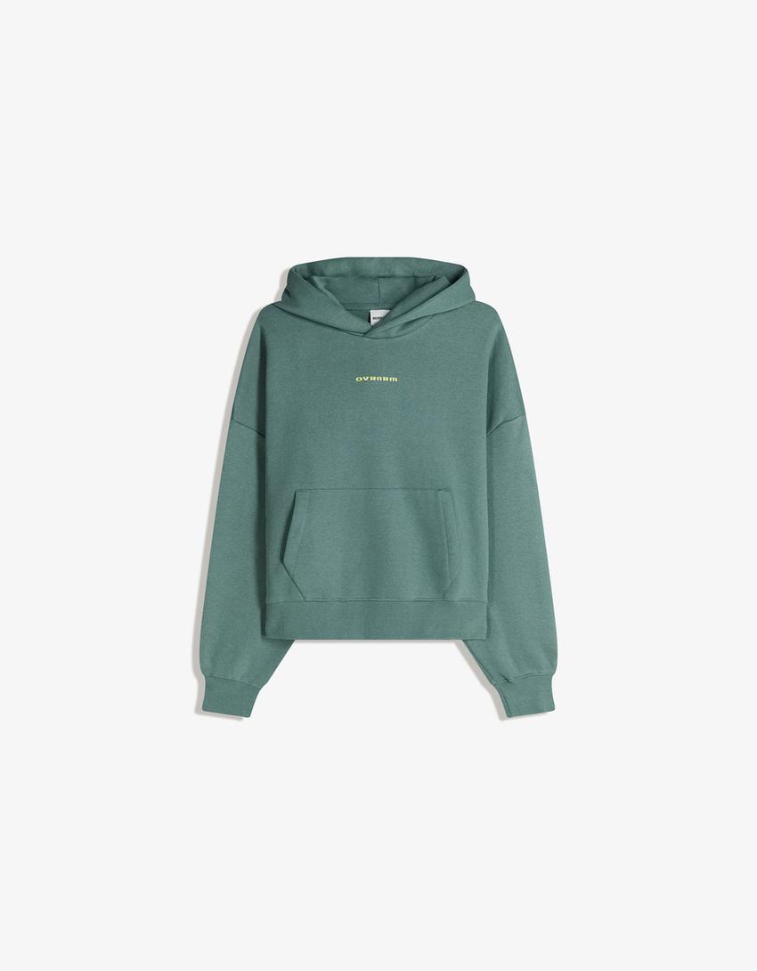 Dessuadora boxy caputxa estampat-Verd