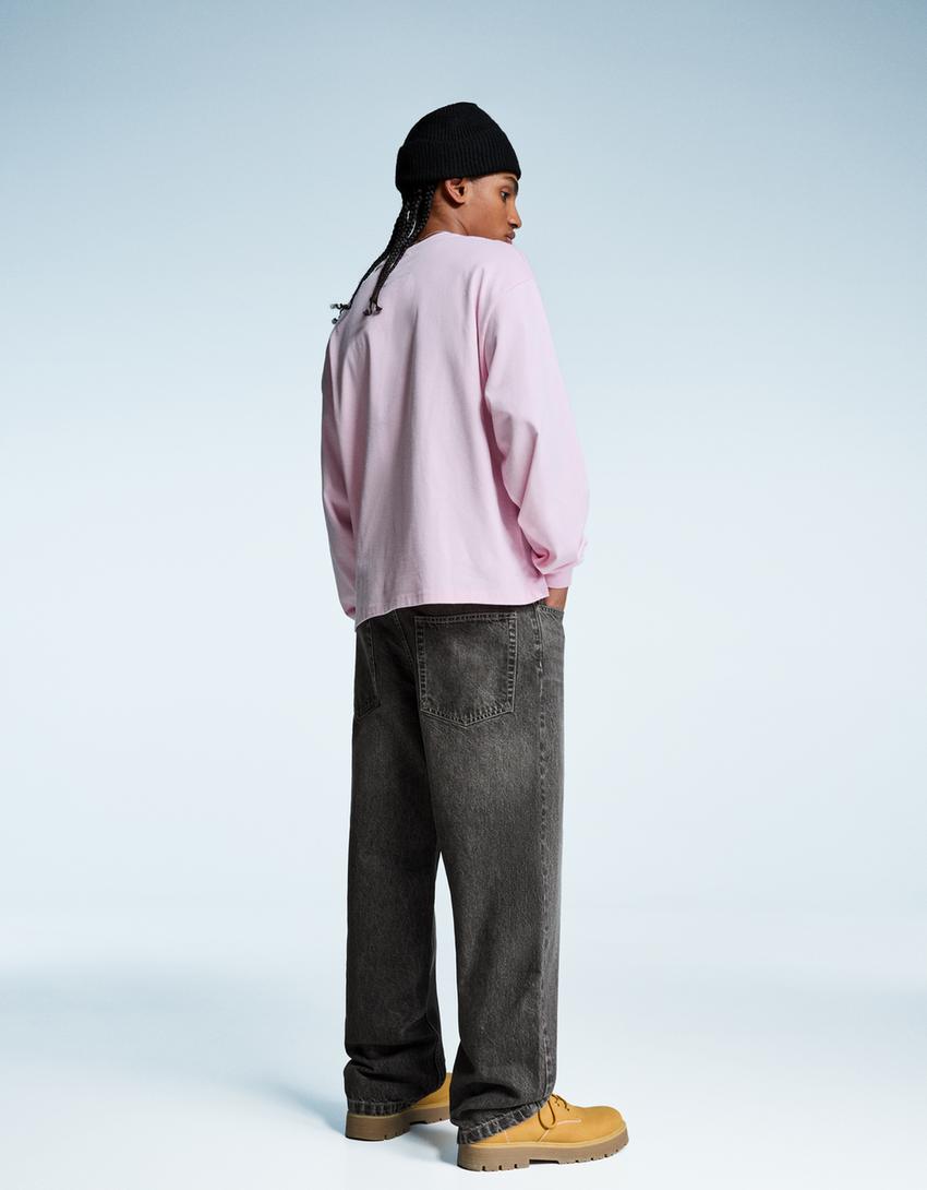 Jeans baggy-Cinzento-escuro