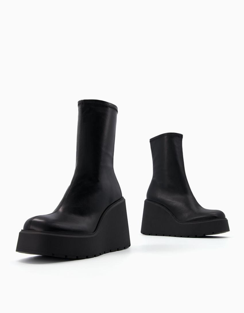 Bottines compensées moulantes-Noir-3