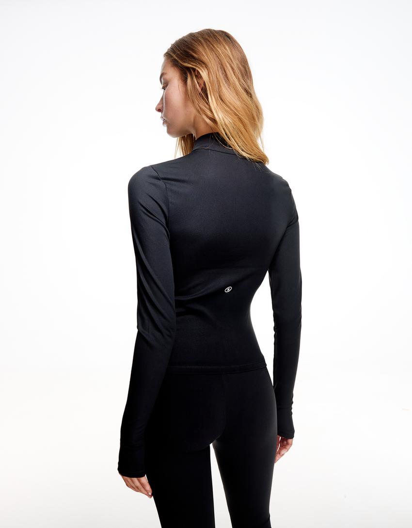 Felpa con zip quick dry e traspirante-Nero