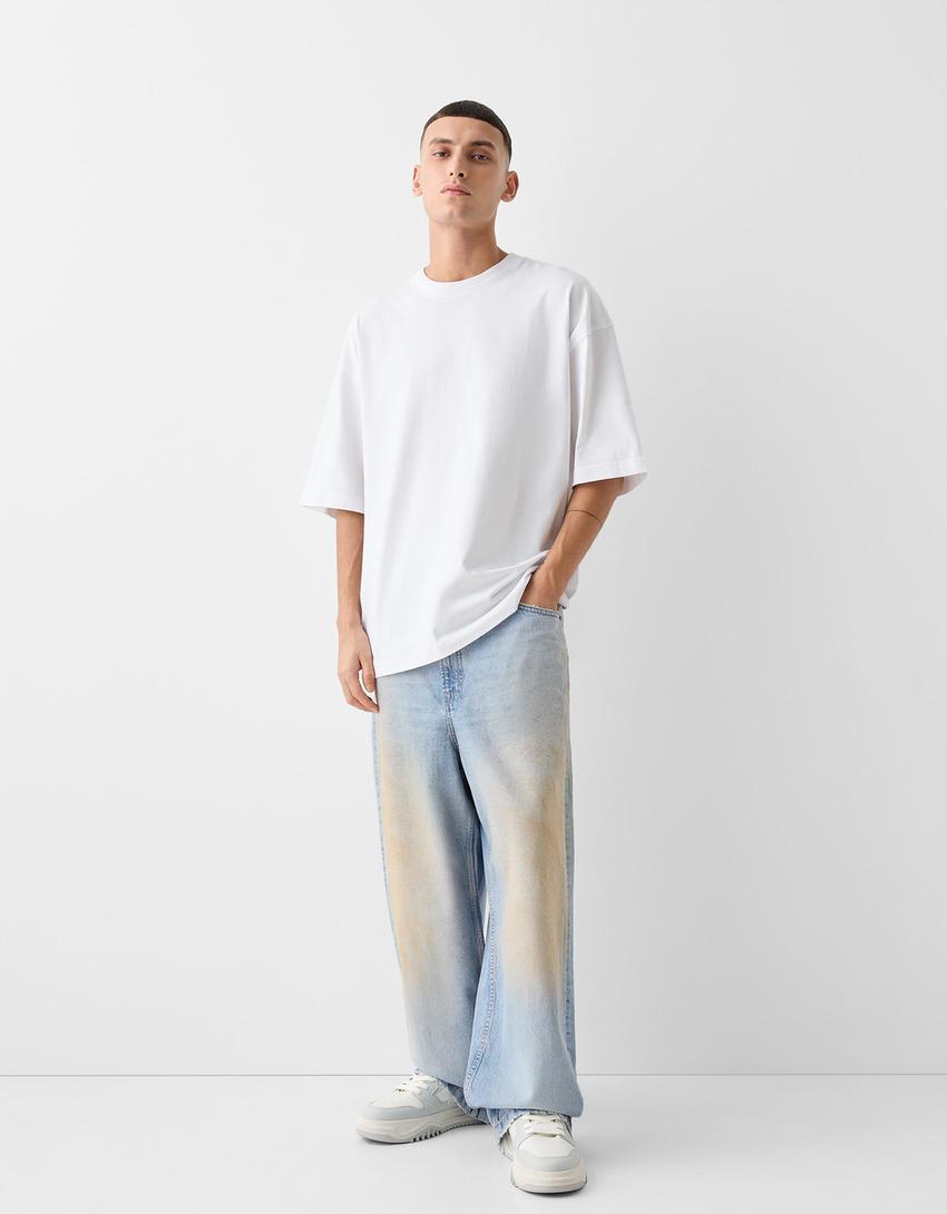 Faded dirty super baggy jeans-Light blue-0
