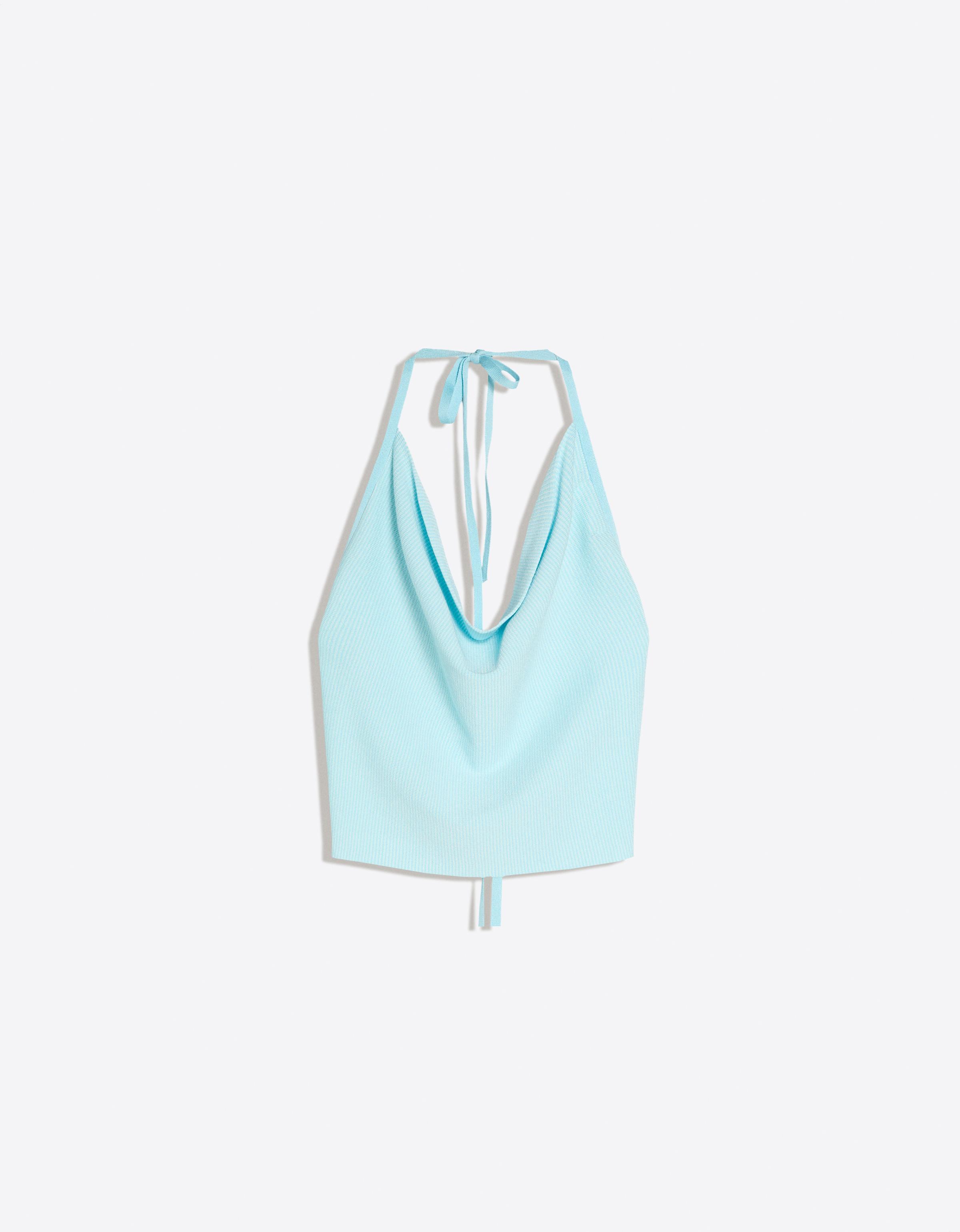 Draped halter top — Light blue