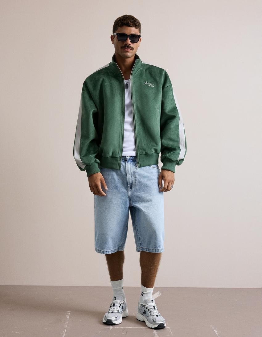 Faux suede boxy fit jacket-Green