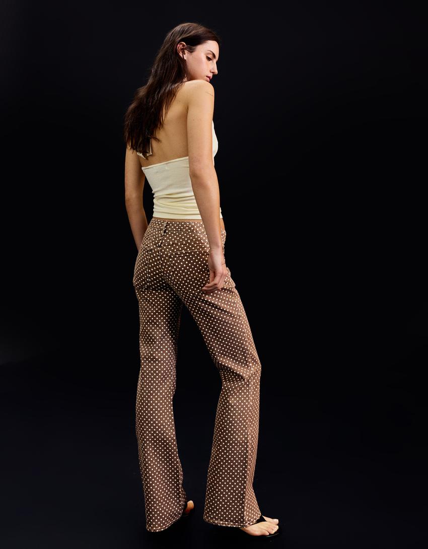 Polka dot bootcut denim-Brown