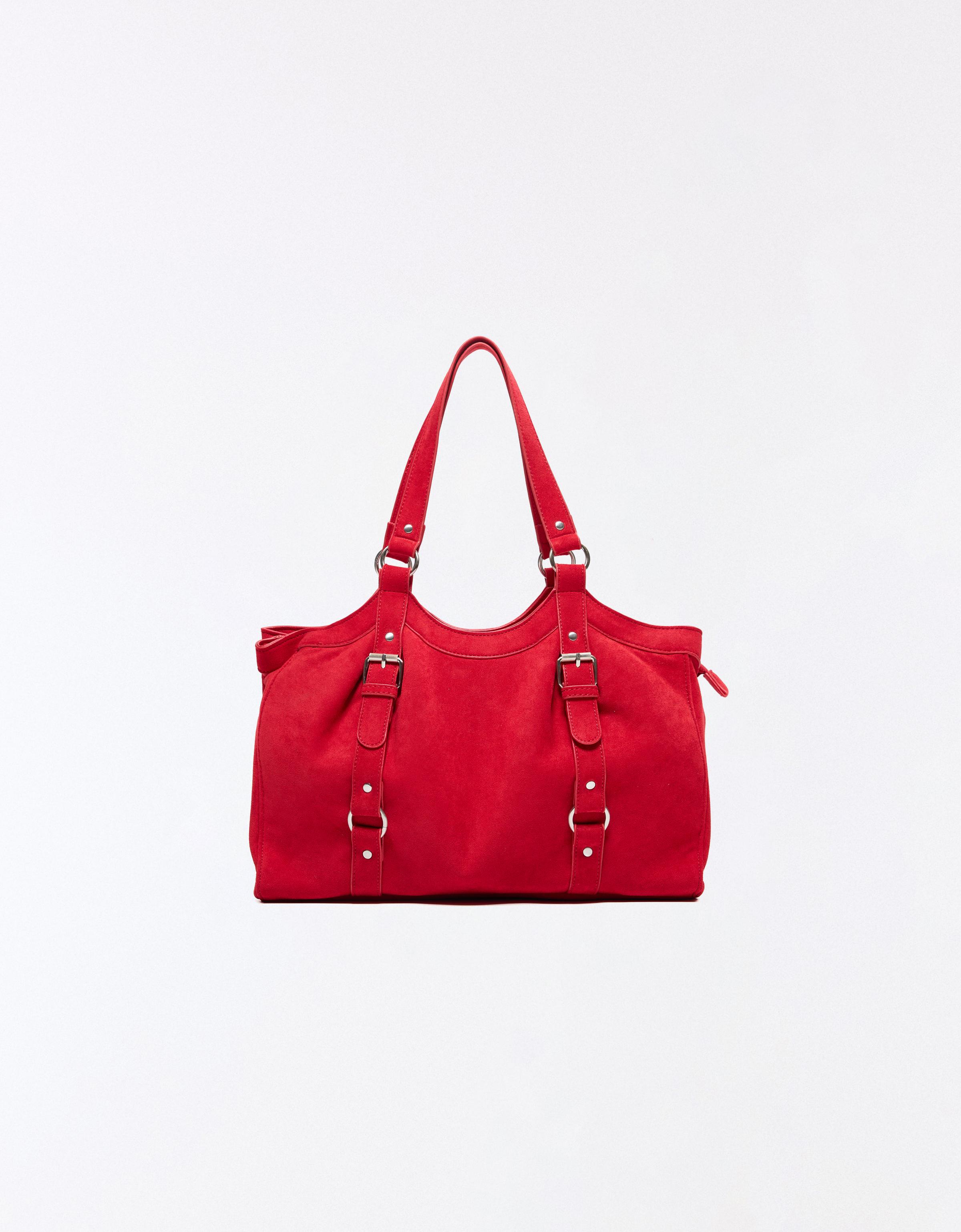 Faux suede buckle bag — Red
