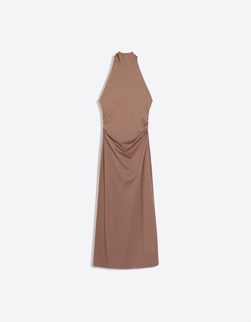 Halter midi dress-Sand