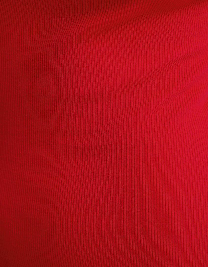 Ribbed knit boat neck long sleeve mini dress-Red-5