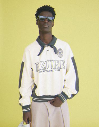 Long sleeve print polo shirt — Navy 1