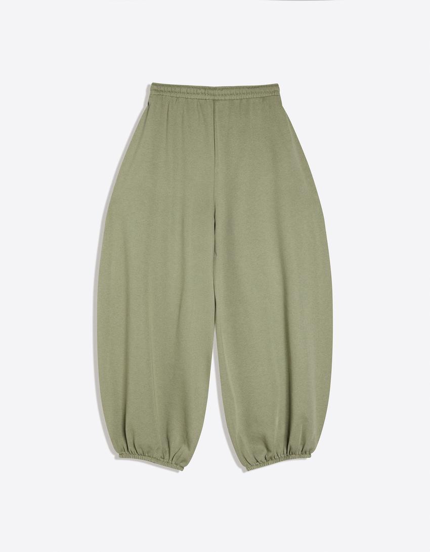 Balloon fit plush trousers-Khaki