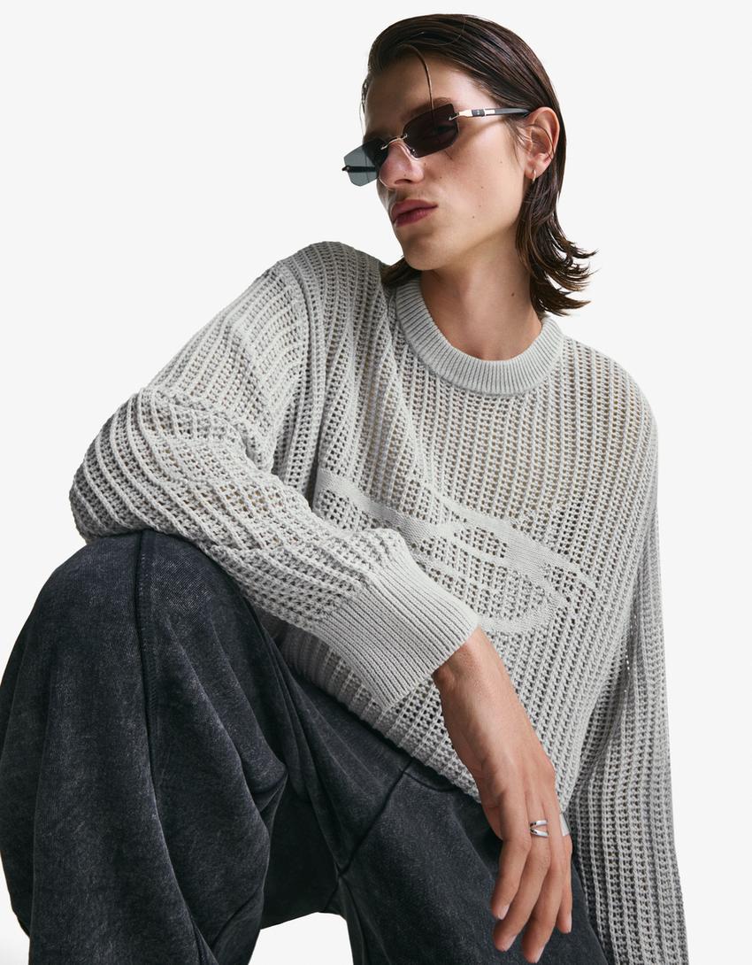 Faded-effect mesh sweater-Grey-1