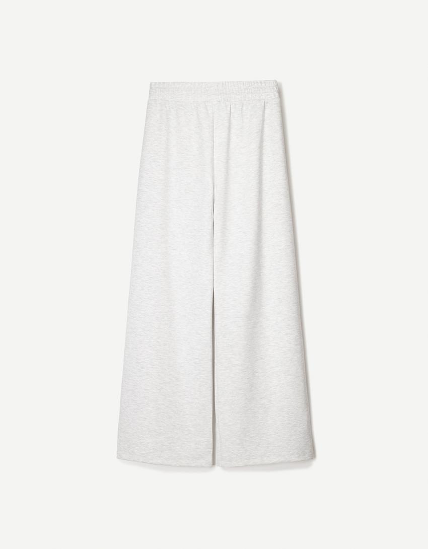Yumuşak wide leg pantolon-Gri-4