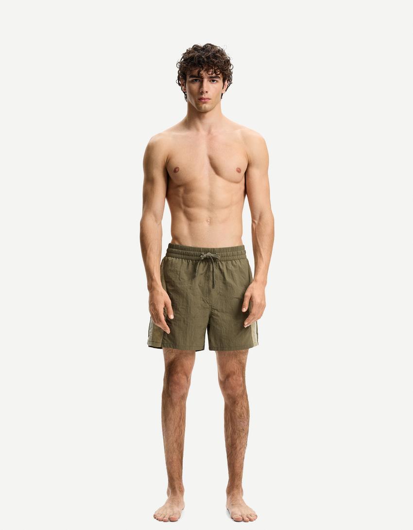 Boxy fit swimming trunks-Khaki