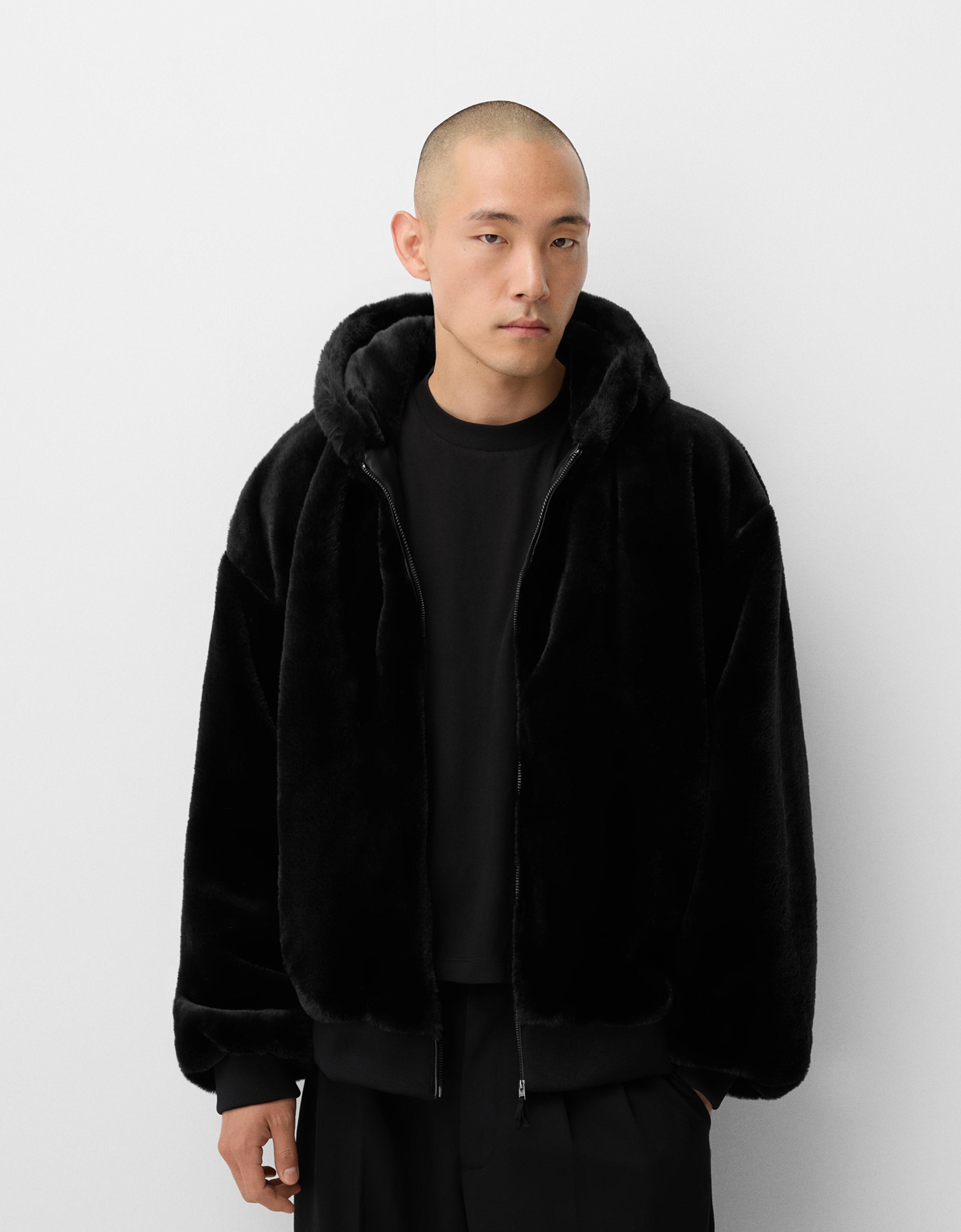 Bershka Plüschjacke Mit Kapuze Herren Xs Schwarz