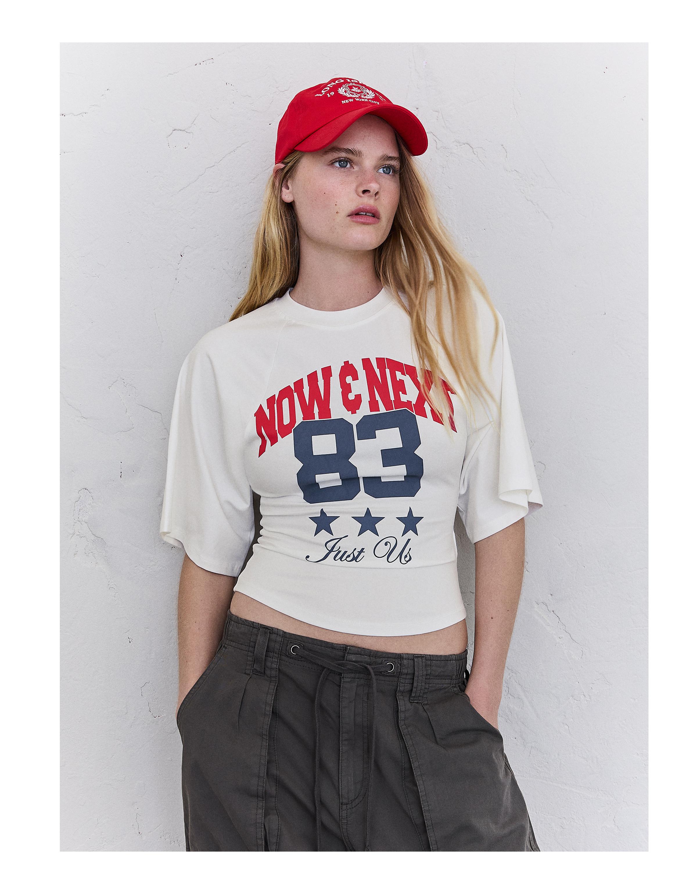 Corset-effect print T-shirt — Off white