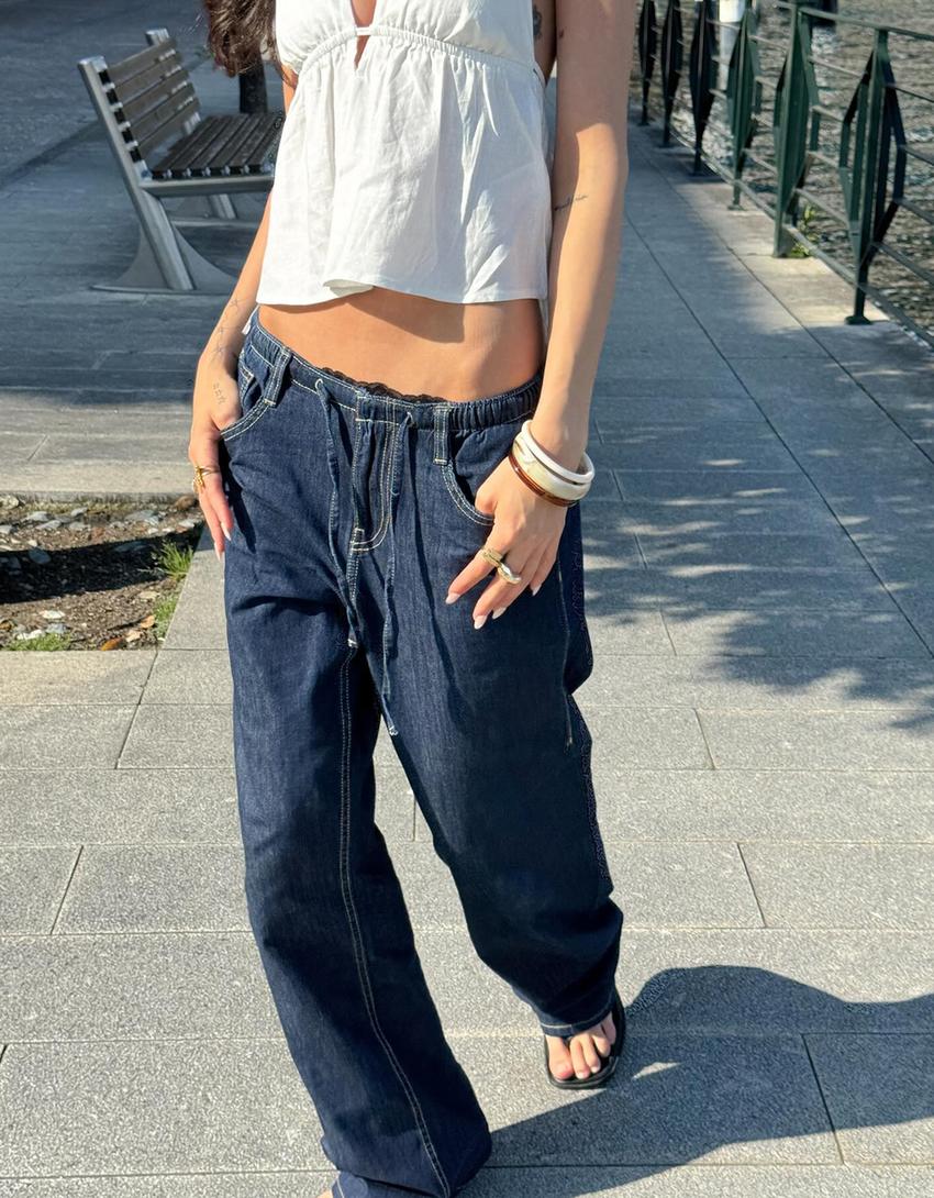 Lichtgewicht wide leg jeans-Marineblau-1
