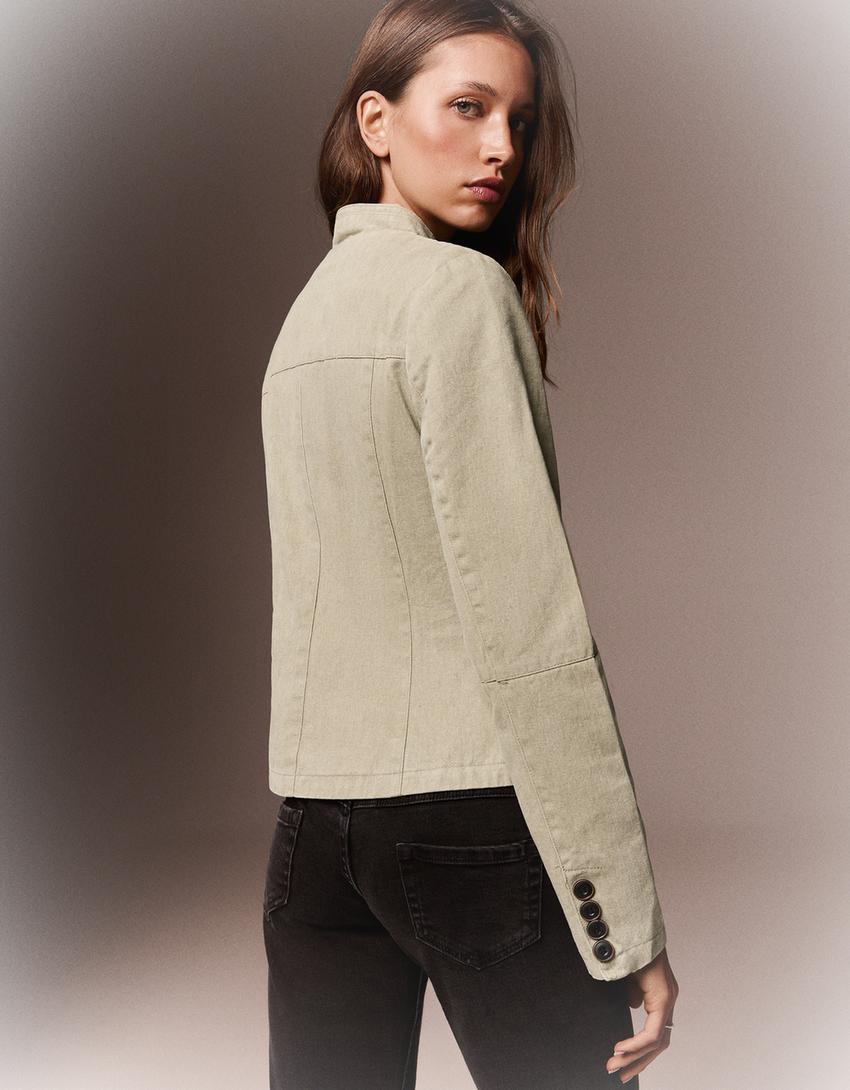 Double-breasted button blazer-Cream