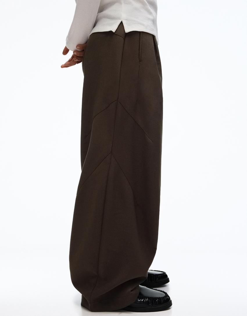 Barrel-leg tailored fit trousers with cut-outs-Brown