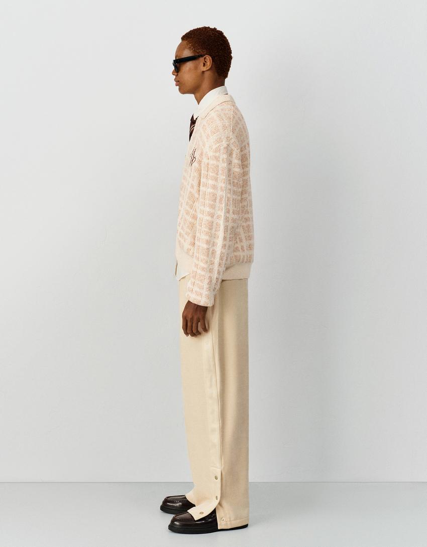 Embroidered textured jacket-Sand