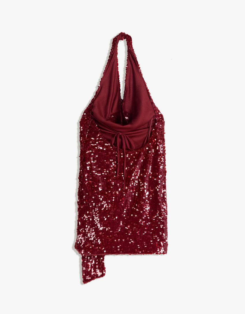 Vestit mini hàlter drapat lluentons-Vermell