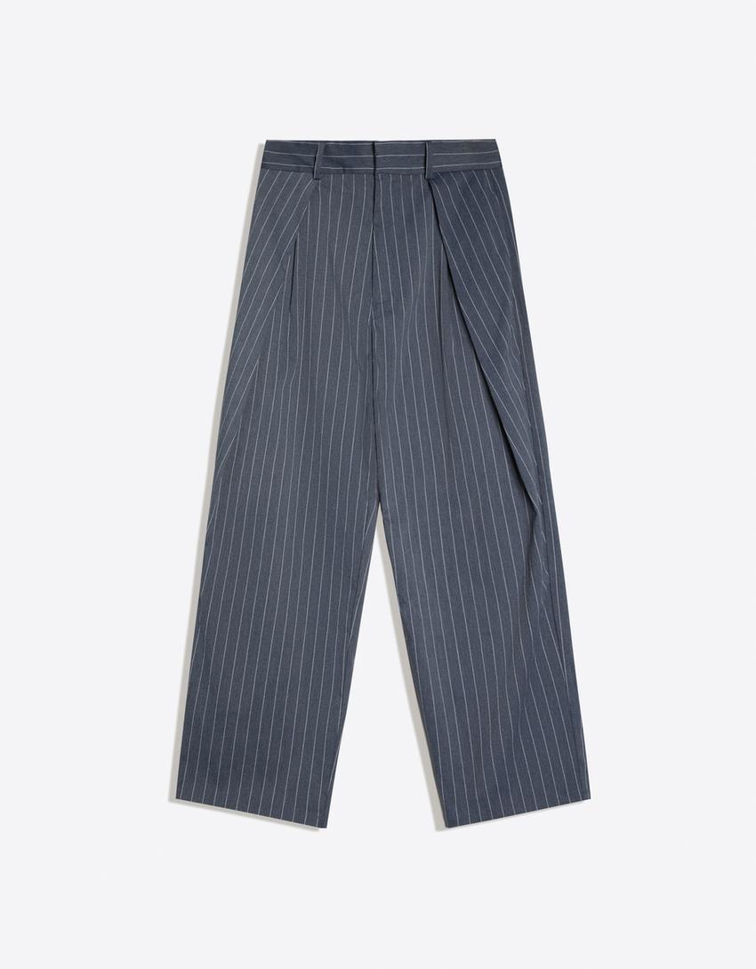 Super baggy fit çift pensli pantolon-Denizci mavisi