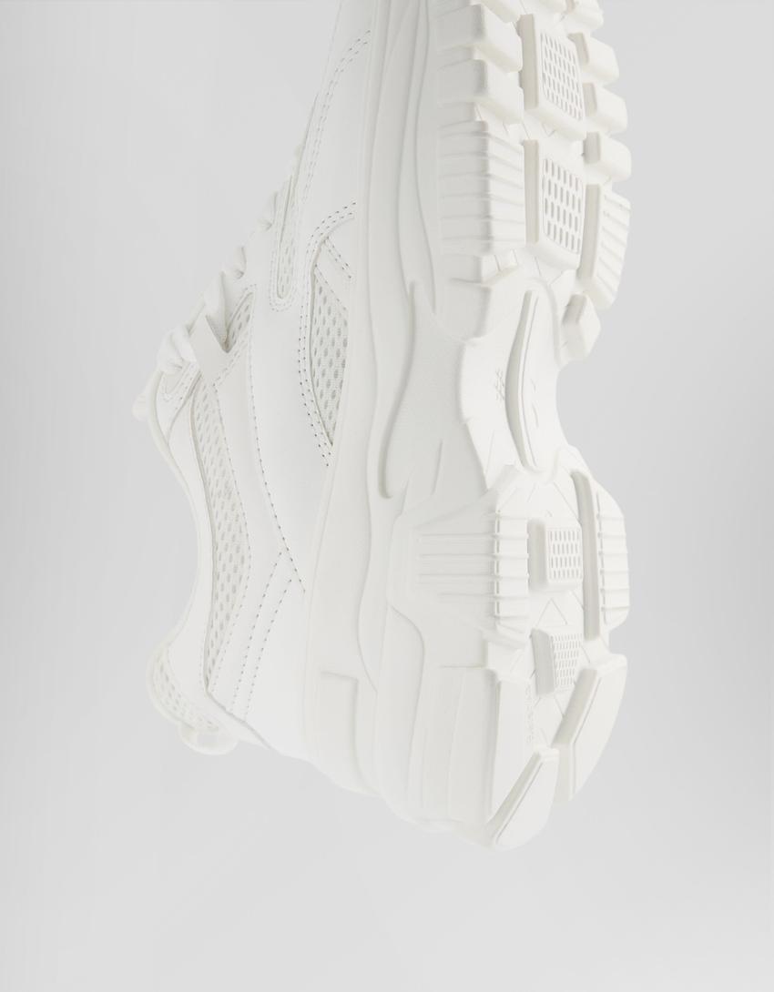 Chunky trainers with contrast mesh detail-WHITE