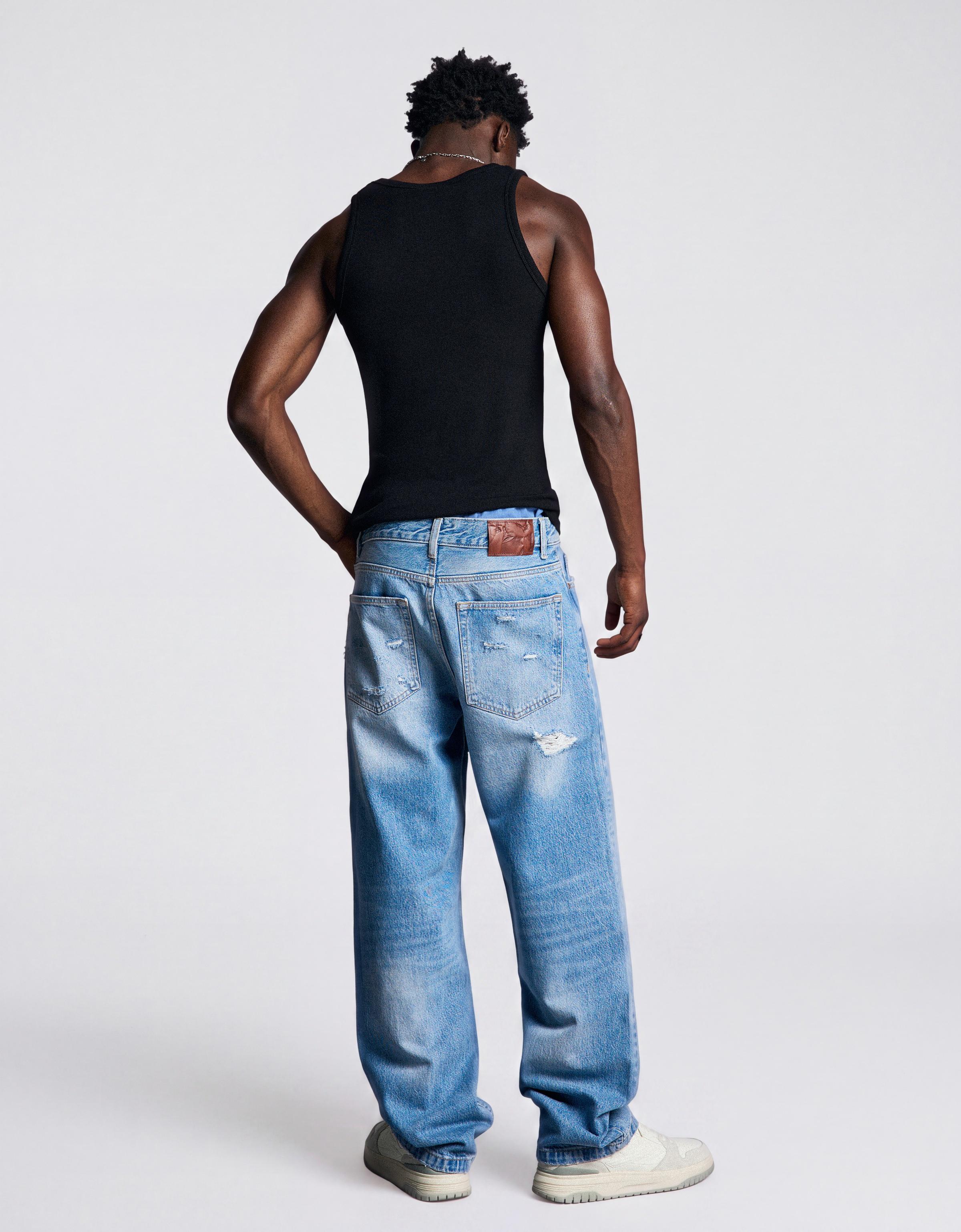 Ripped straight wide leg jeans — Light blue
