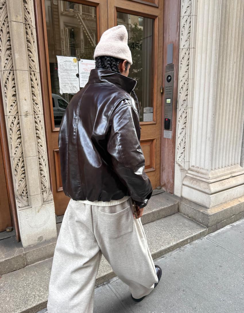 Leather effect jacket-Brown