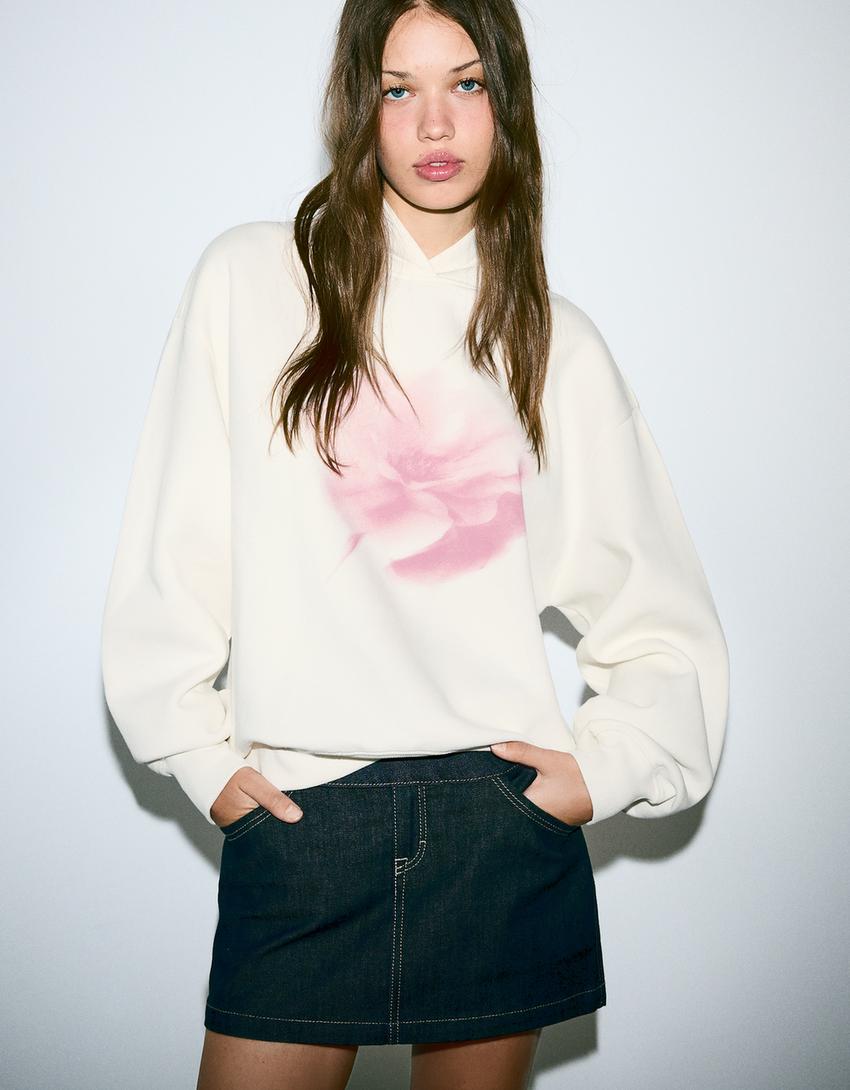 Printed hoodie-Cream