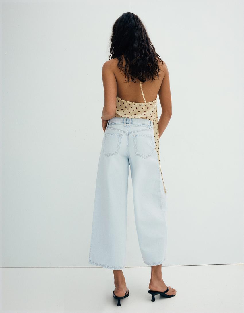 High-waist wide-leg jeans-Light blue