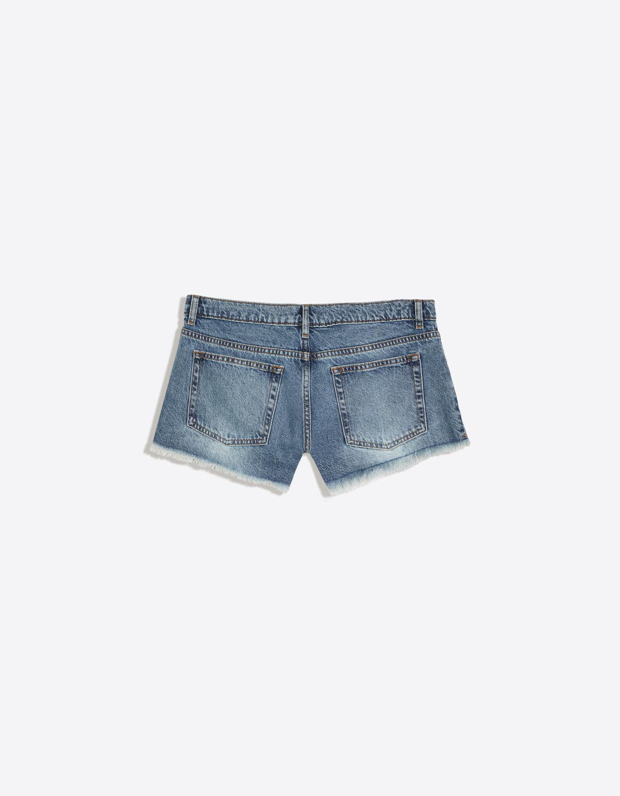 Frayed hem denim mini shorts — Blue