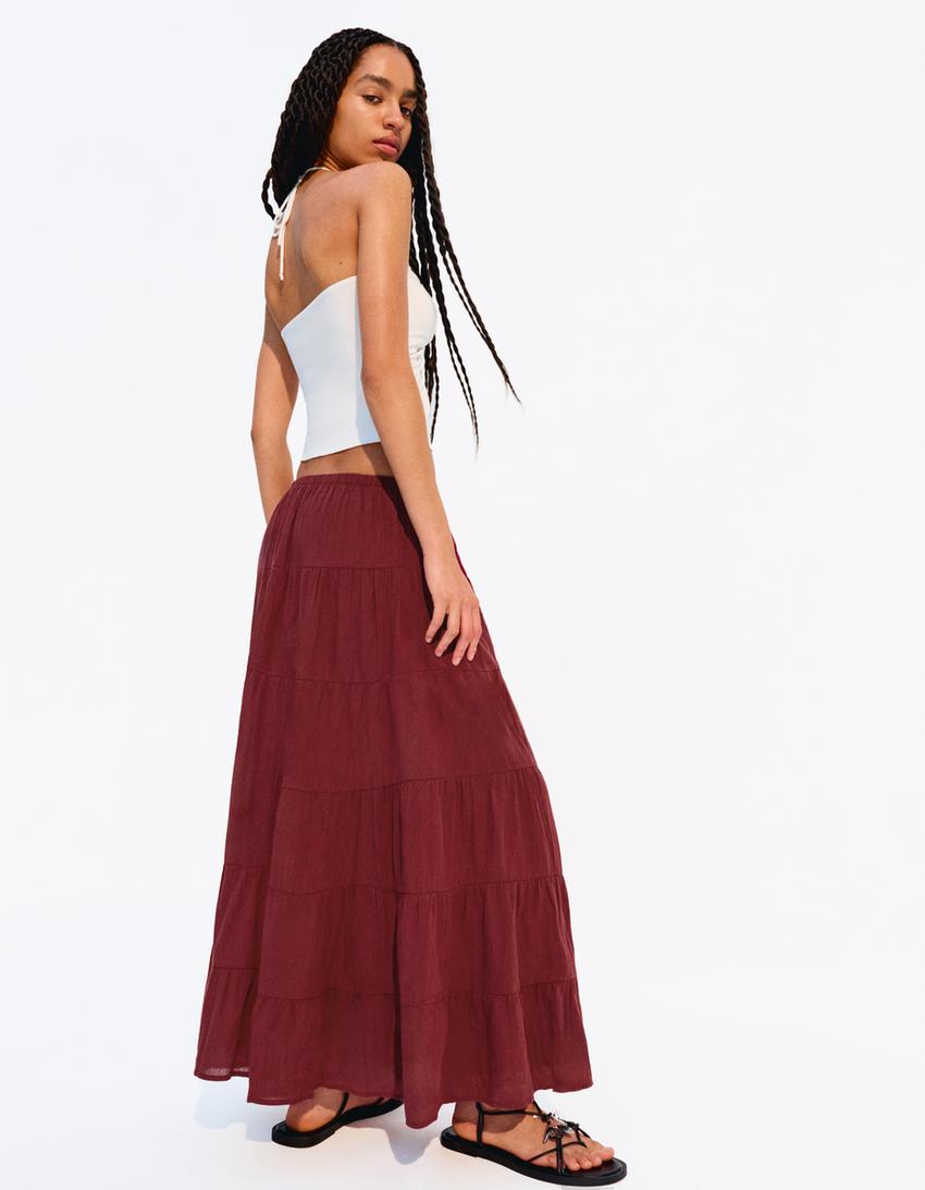 Boho maxi skirt-Maroon-0