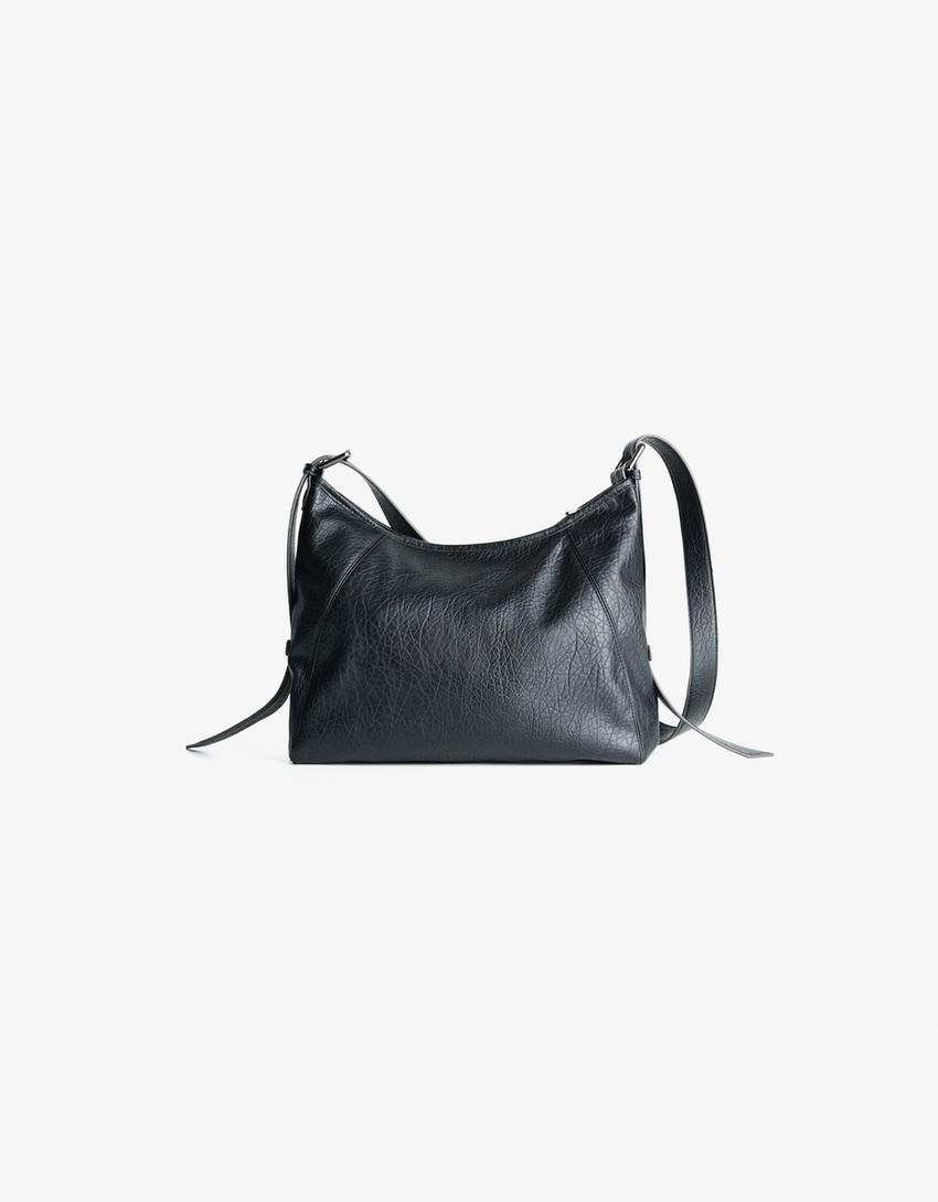 Leather effect crossbody bag-Grey