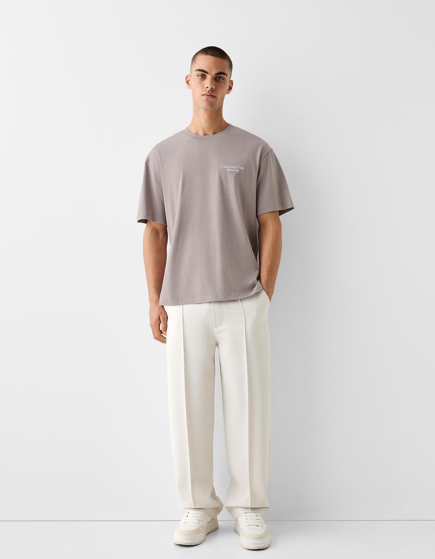 T-shirt boxy manches courtes imprimé-Gris-3