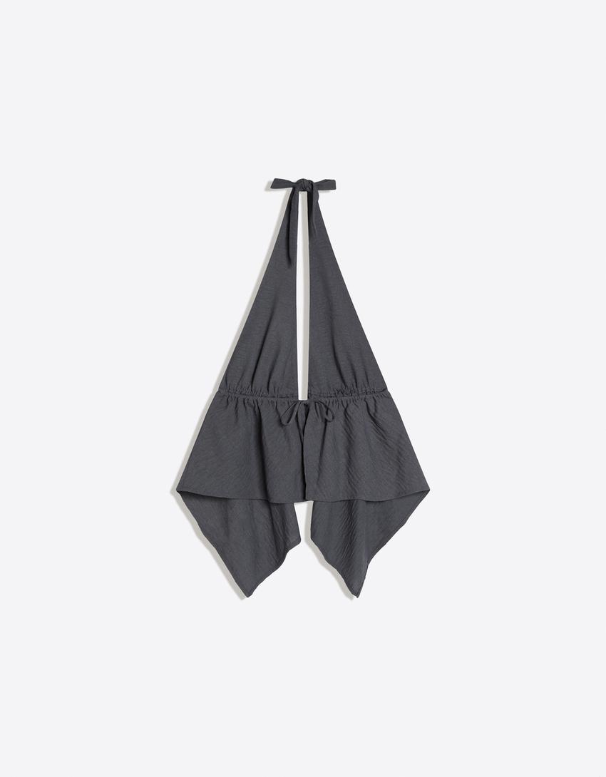 Tied halter top-Dark grey