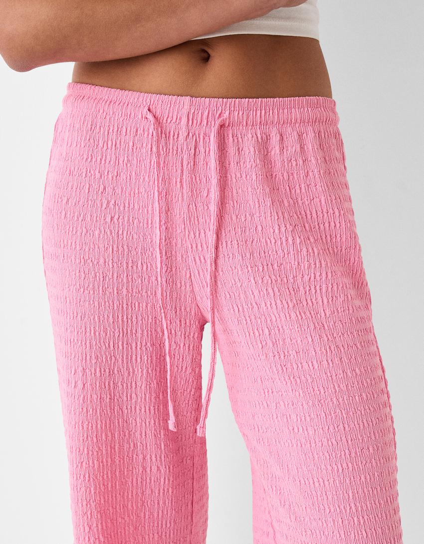 Calças direitas efeito de waffle-Rosa-5