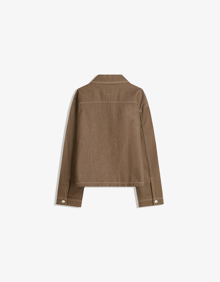 Chemise en denim à fermeture éclair-Marron