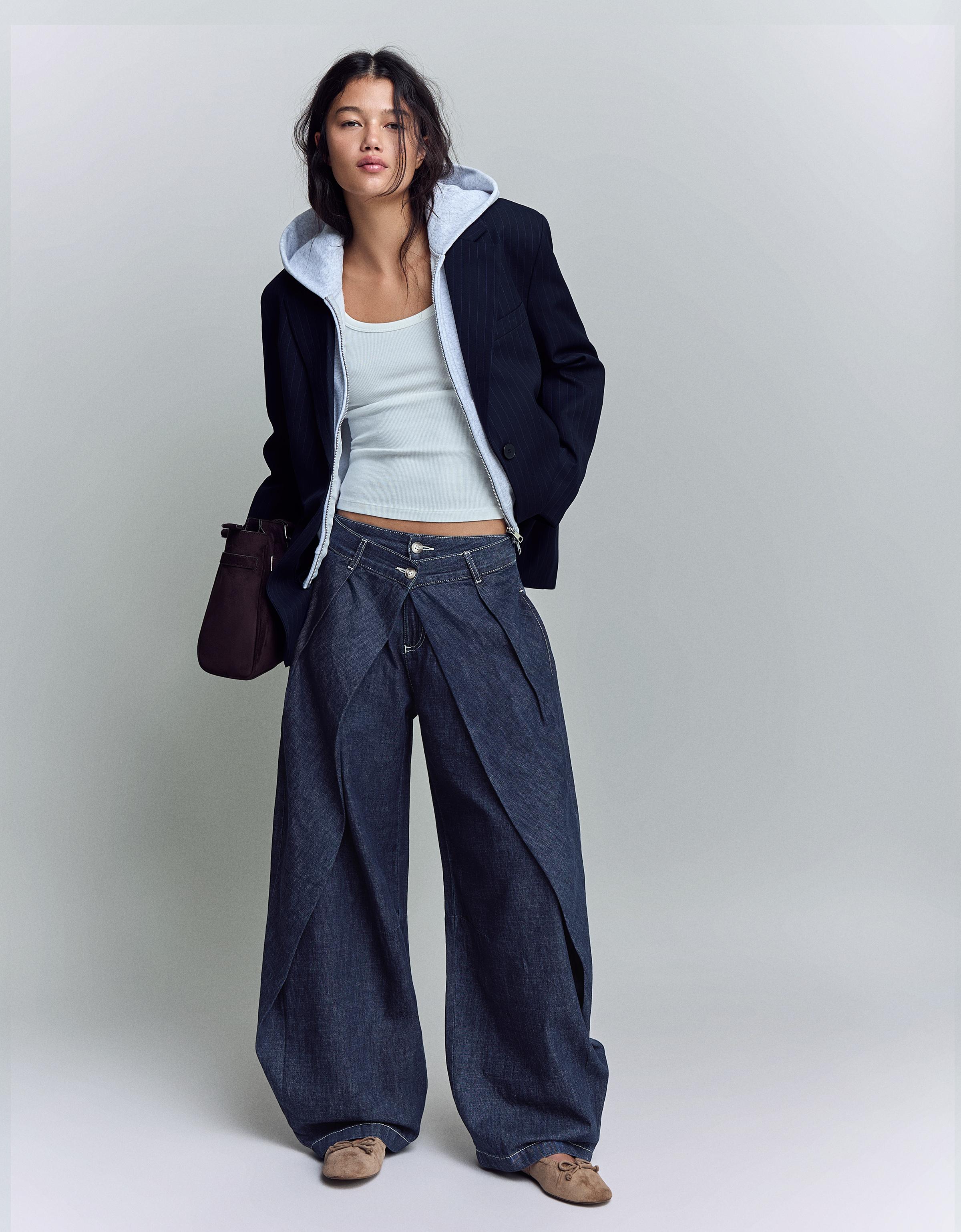 Düşük bel pilili balon jean - Görsel 13