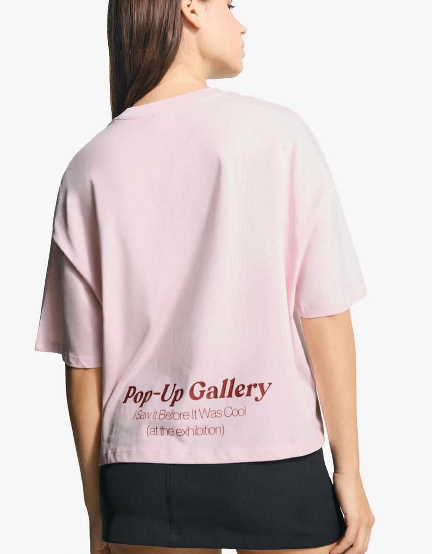 T-shirt Boxy fit à manches courtes imprimé-Rose