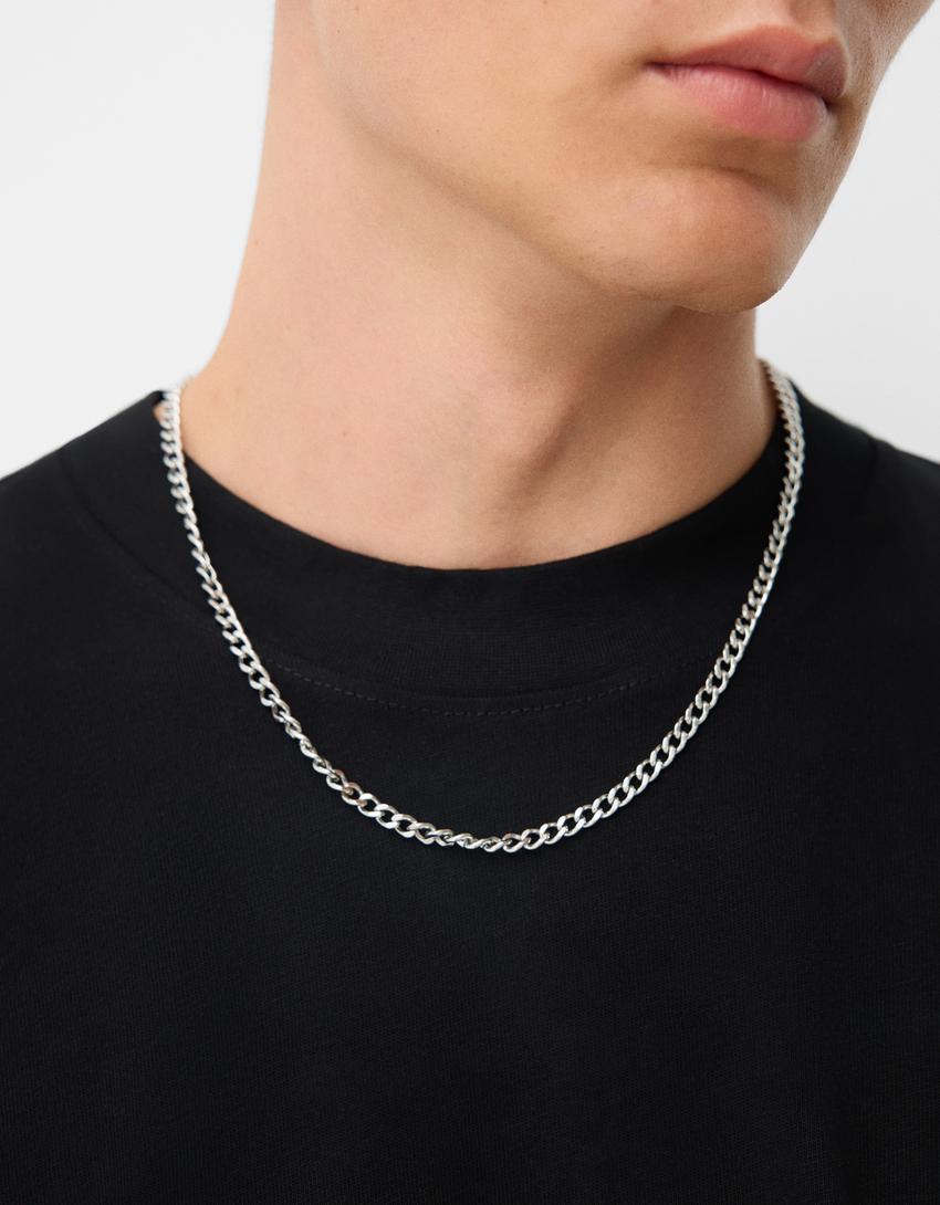 Stainless steel chain link necklace-Silver
