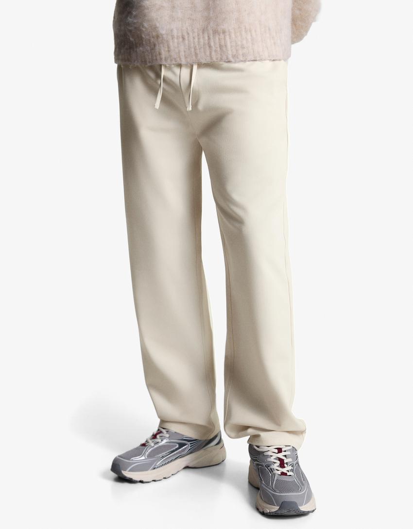 Straight-fit tailored jogging trousers-Cream