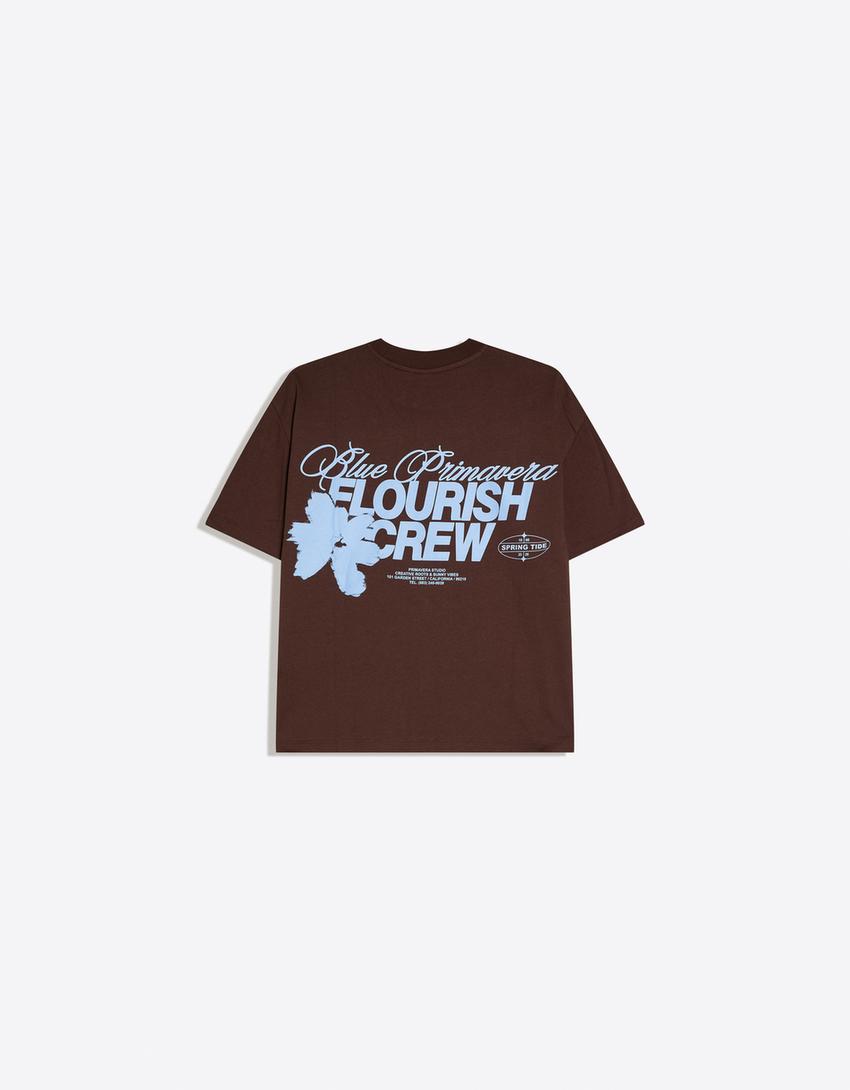 T-shirt manches courtes oversize imprimé-Marron